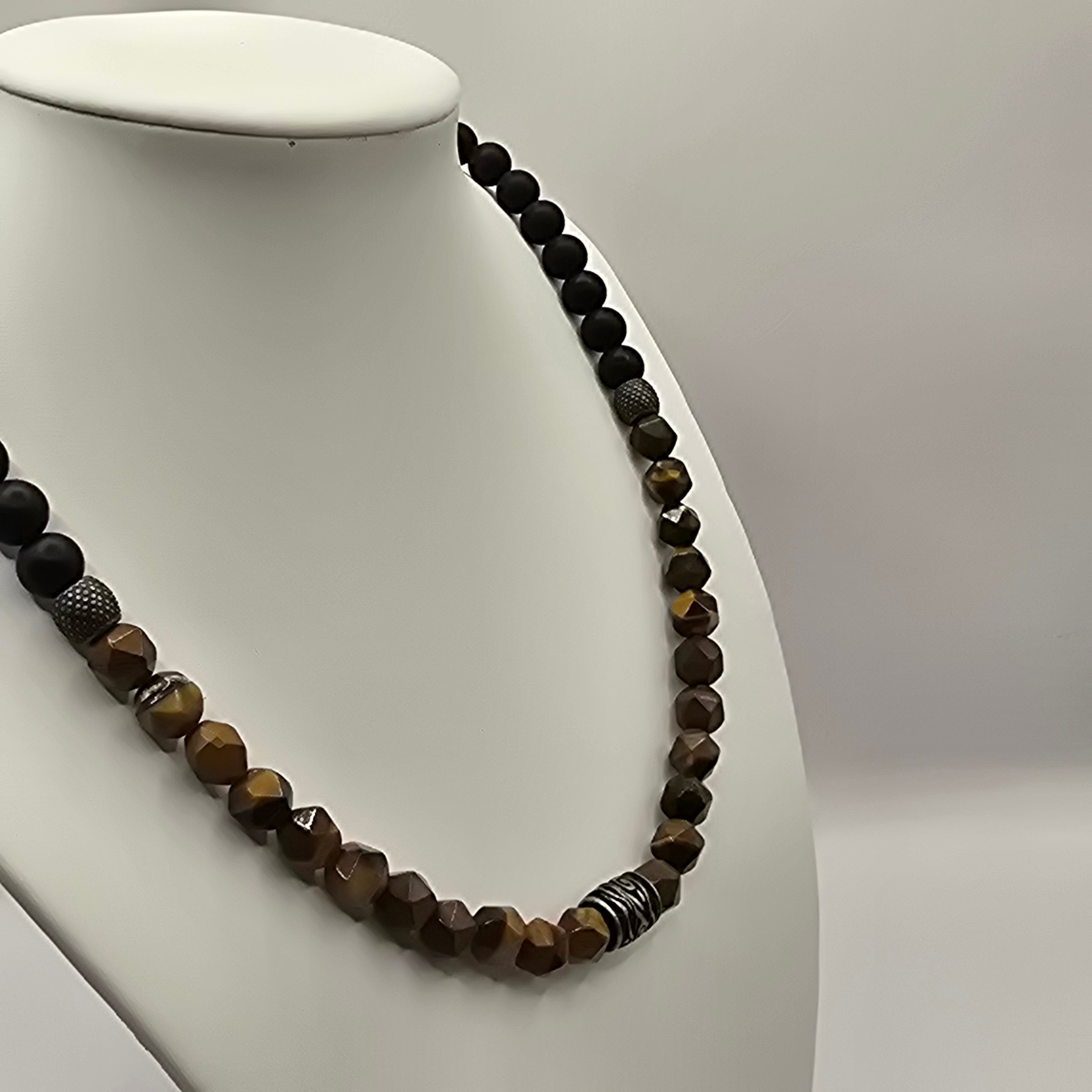 Herren Halskette / Collana Terra & Forza / Achat + Tigerauge / Edelstahl / kraftvoll + maskulin (Kopie)