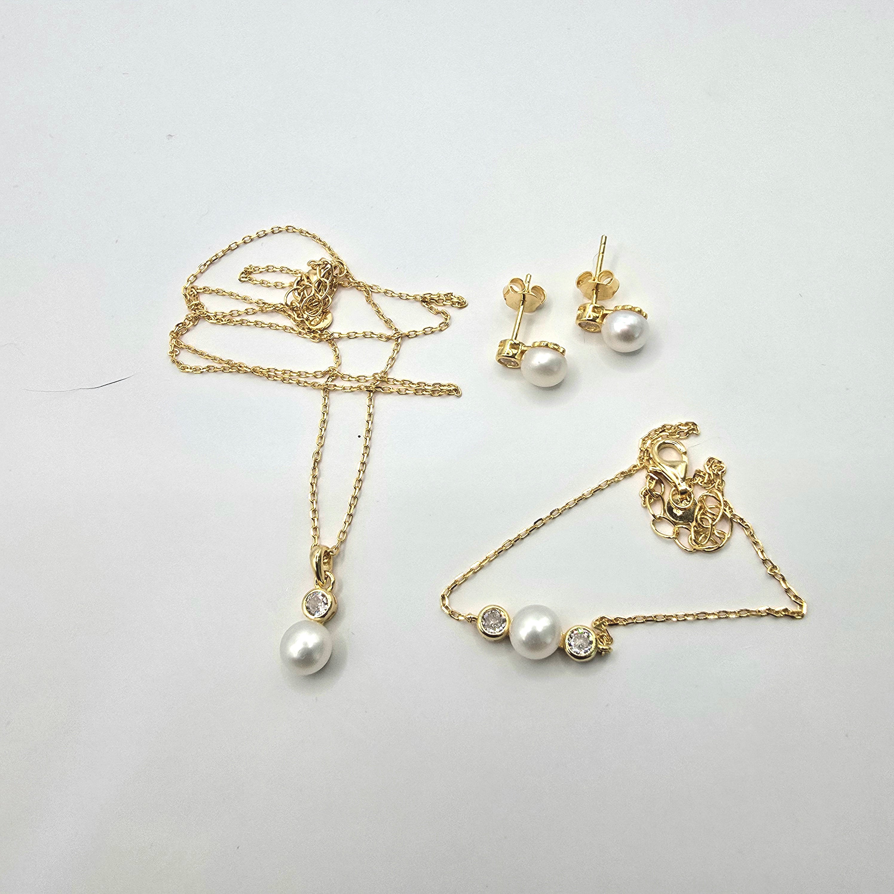 Damen Schmuck-Set Perle / Perla Serena / 925er Silber 8 K vergoldet / Zirkonia / Serie Nominor