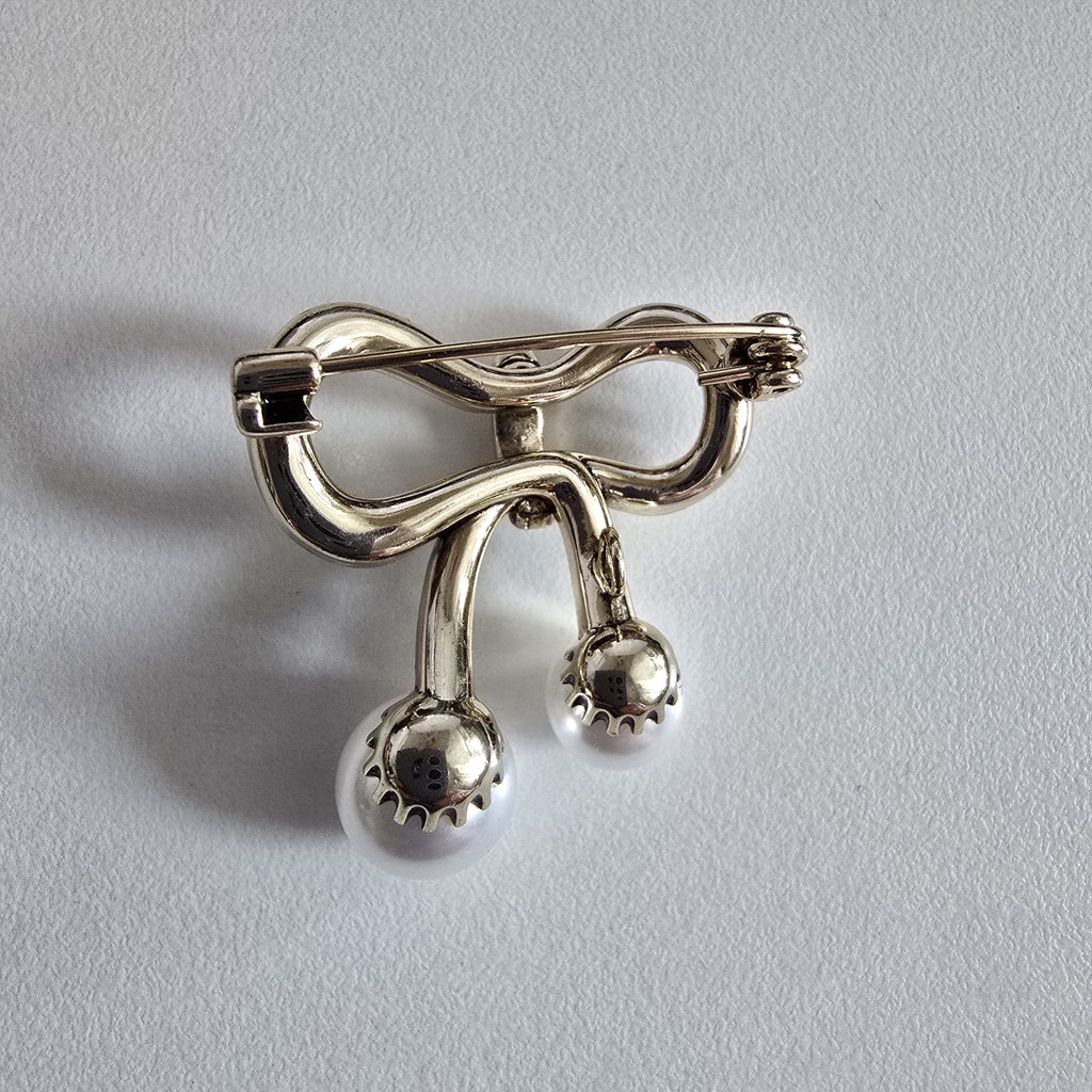 Brosche Vintage Schleife / Arco Vintage / Kupfer vergoldet / Perlen