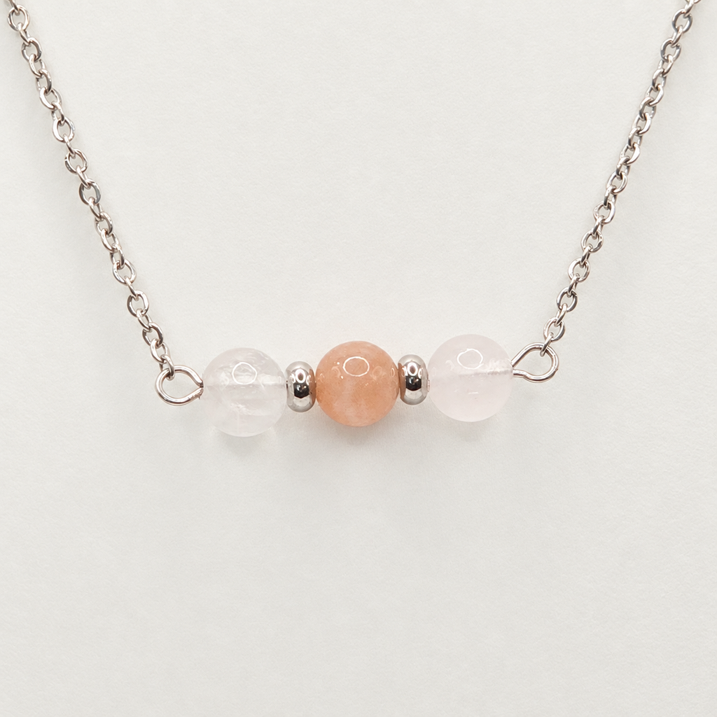 Damen Kette Collier / Dolce Luna / Rosenquarz · Mondstein / Edelstahl / zart · feminin