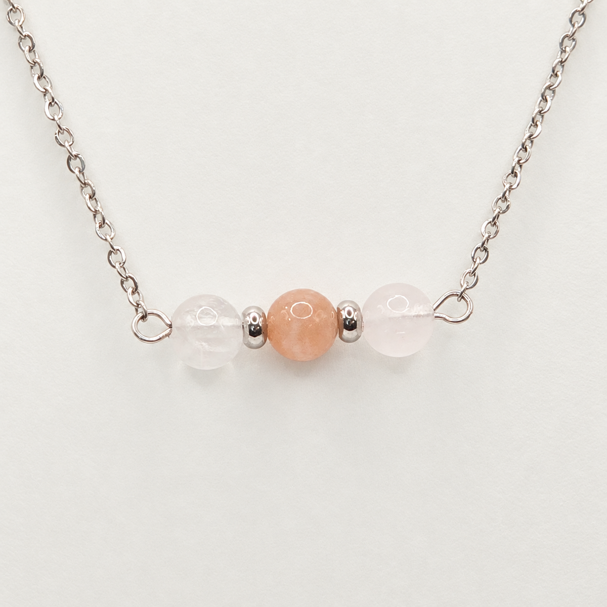 Damen Kette Collier / Dolce Luna / Rosenquarz · Mondstein / Edelstahl / zart · feminin