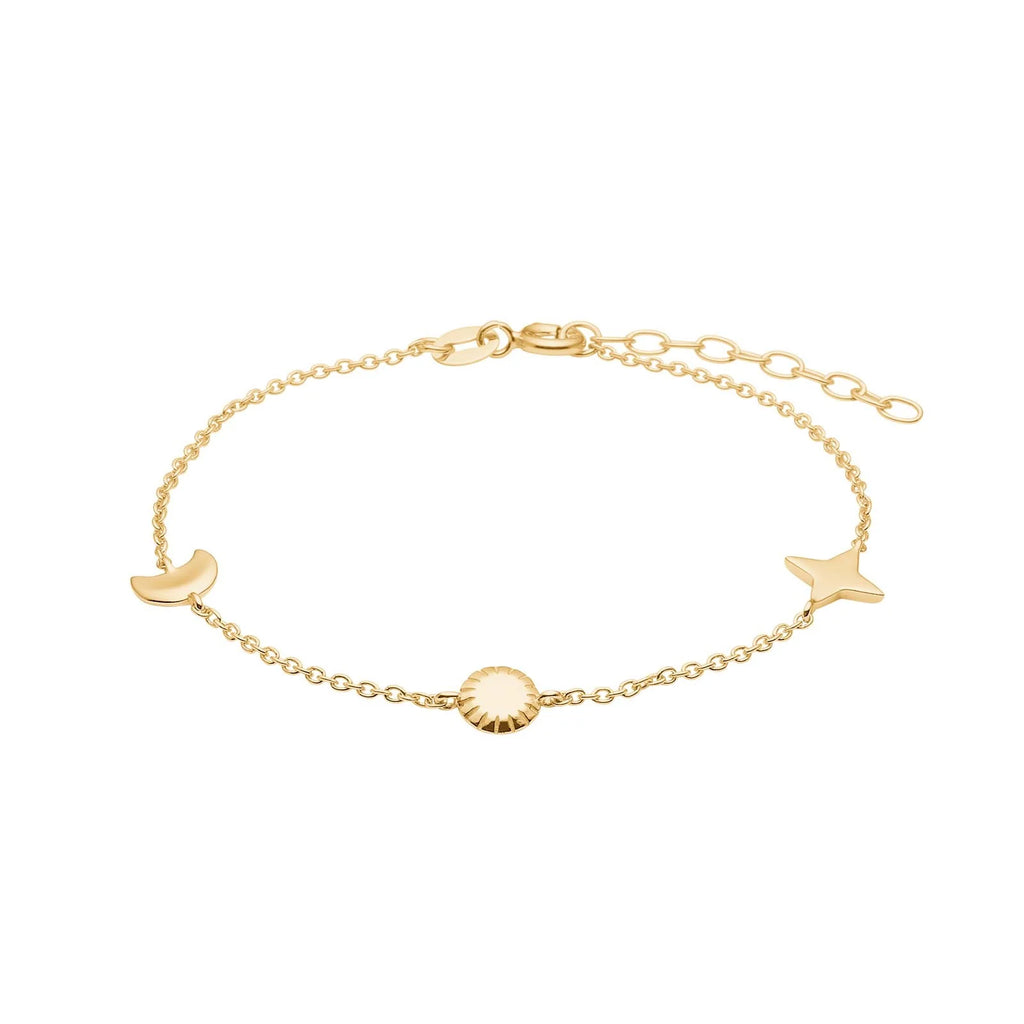 Damen Armband / Universo / 925er Silber / Vergoldet 18 K / Sonne, Mond, Stern