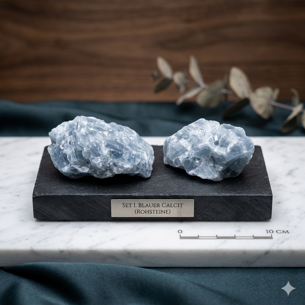 Blauer Calcit Rohstein Set 2er No 1 by DAVUTA