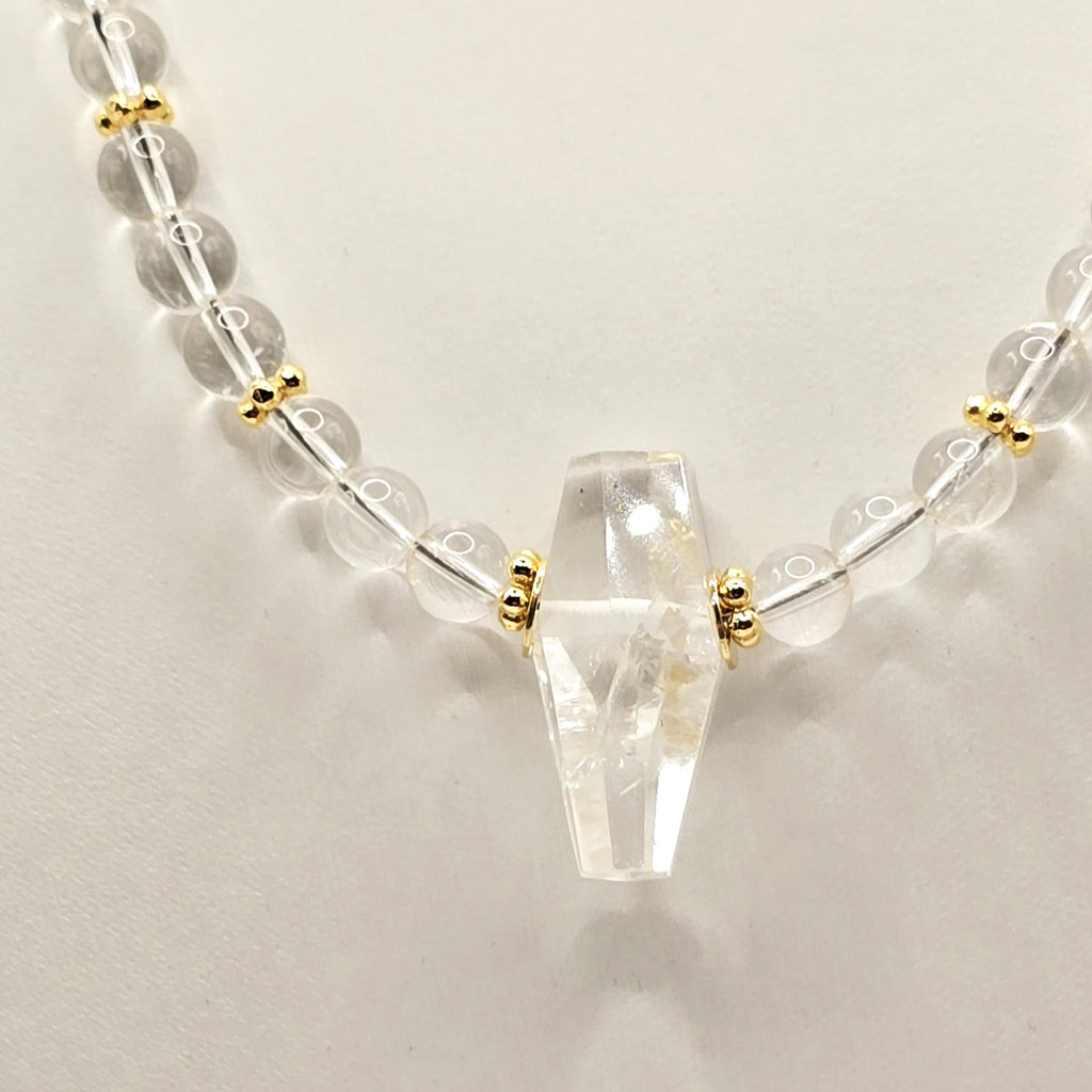 Damen Collier / Cristallo di Rocca / Bergkristall + Inclusenquarz / klar und edel