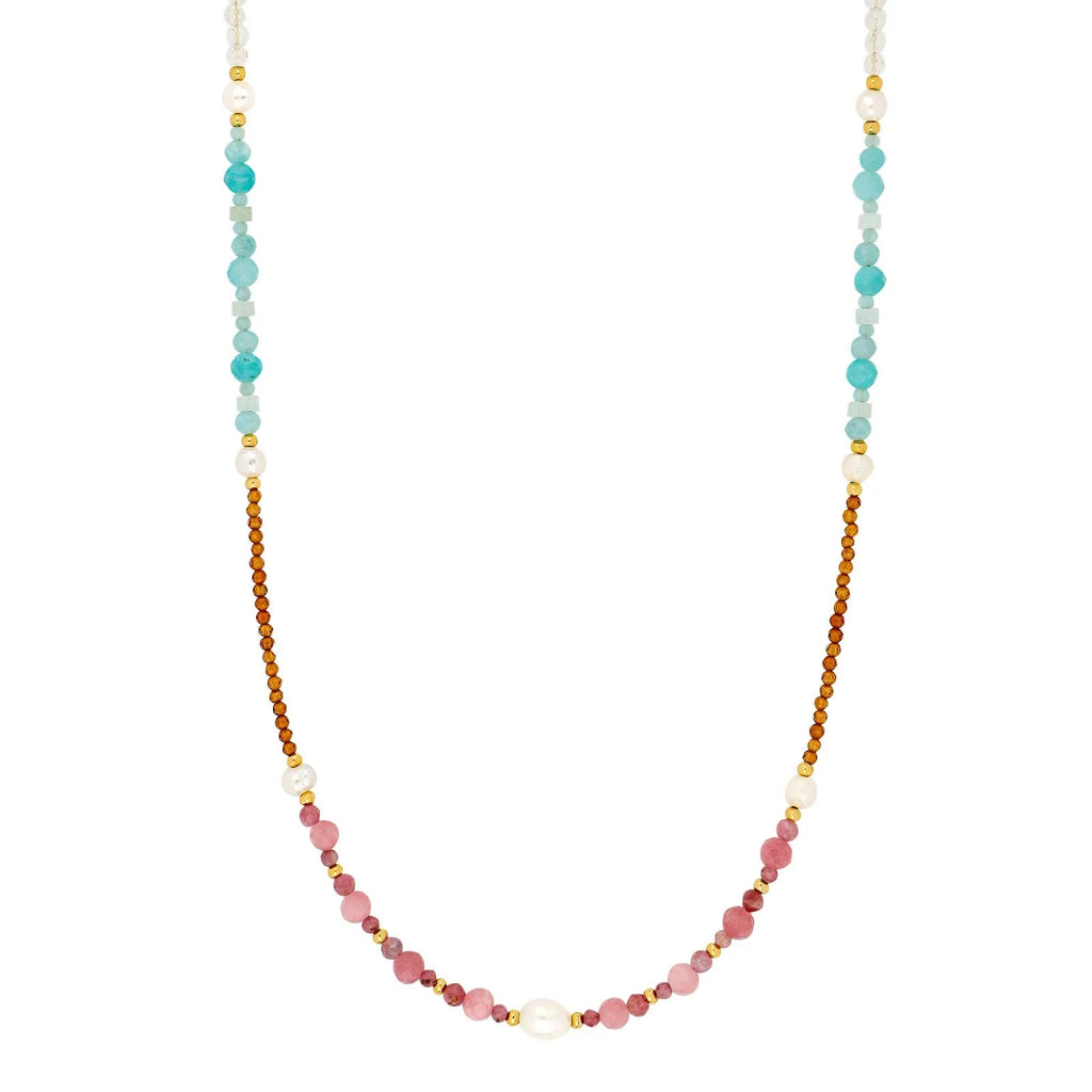 Damen Schmuckset  Collier + Armband / Armonia di Luce / 925er Silber vergoldet / Turmalin + Amazonit + Granat