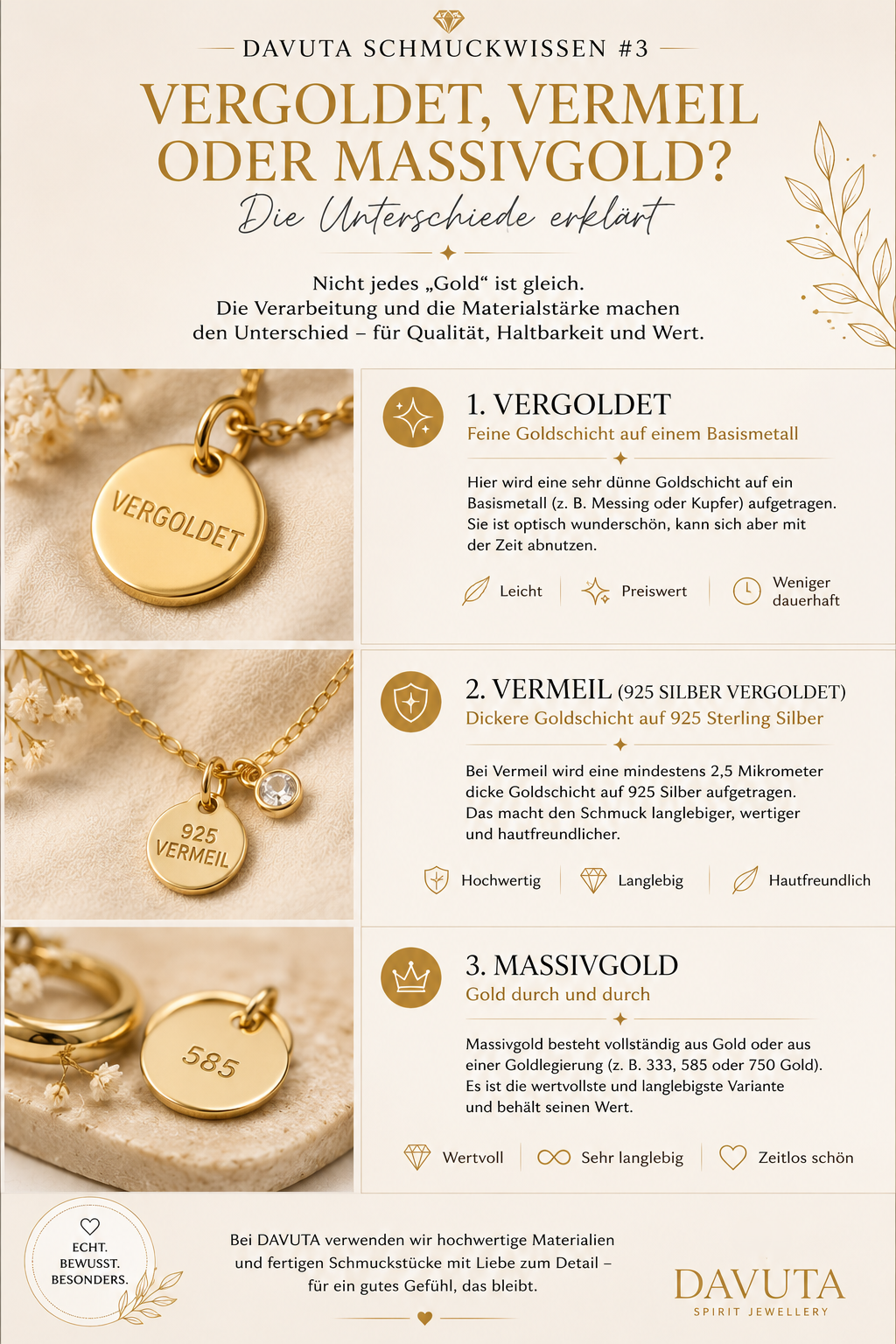 DAVUTA Blogartikel Vergoldet, Vermeil, Massivgold
