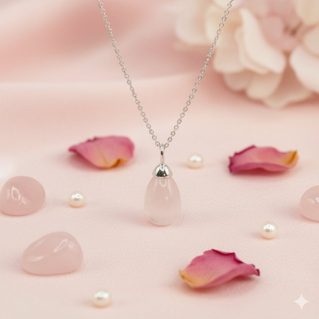 Kette Anhänger Rosenquarz Tropfen silber DAVUTA Spirit Jewellery