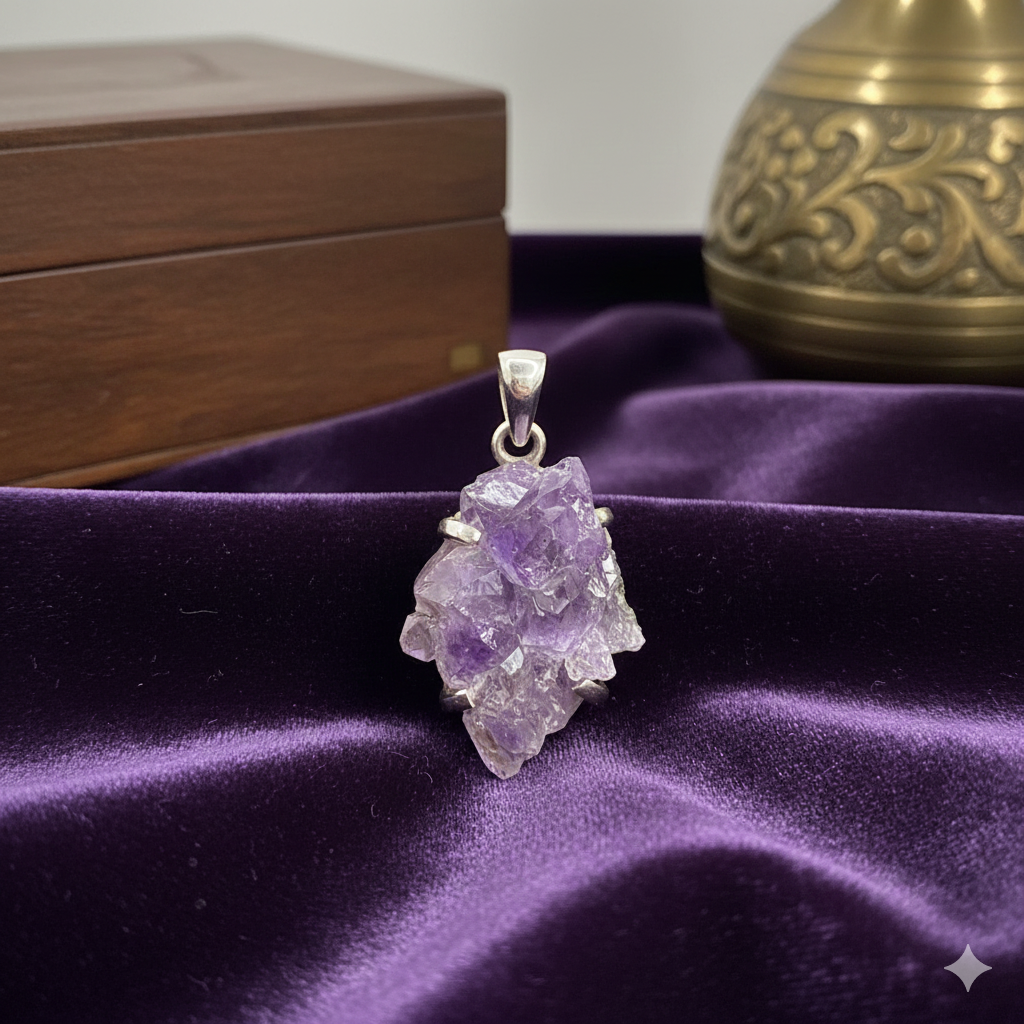 Damen Anhänger Amethyst Elestialblume Kristall mit Silberfassung