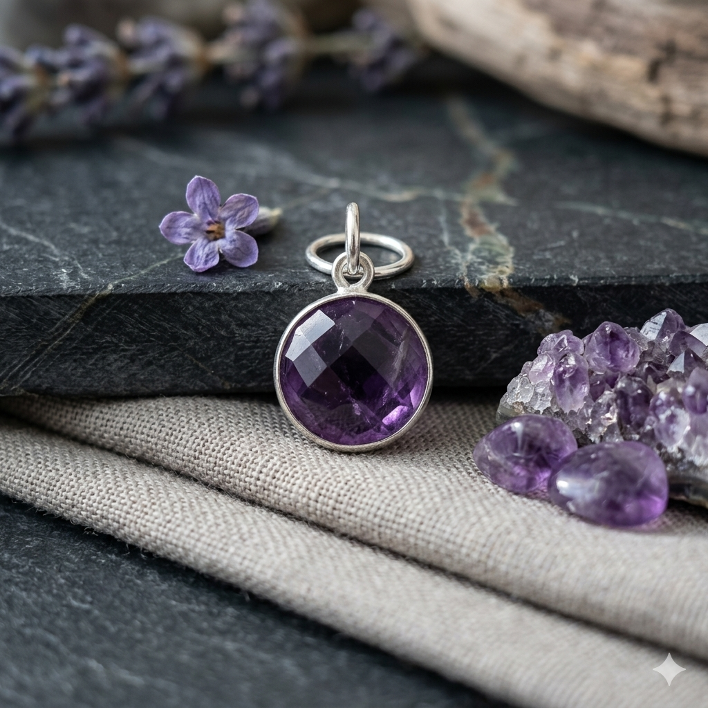 Damen Anhänger Amethyst klein rund Silber DAVUTA