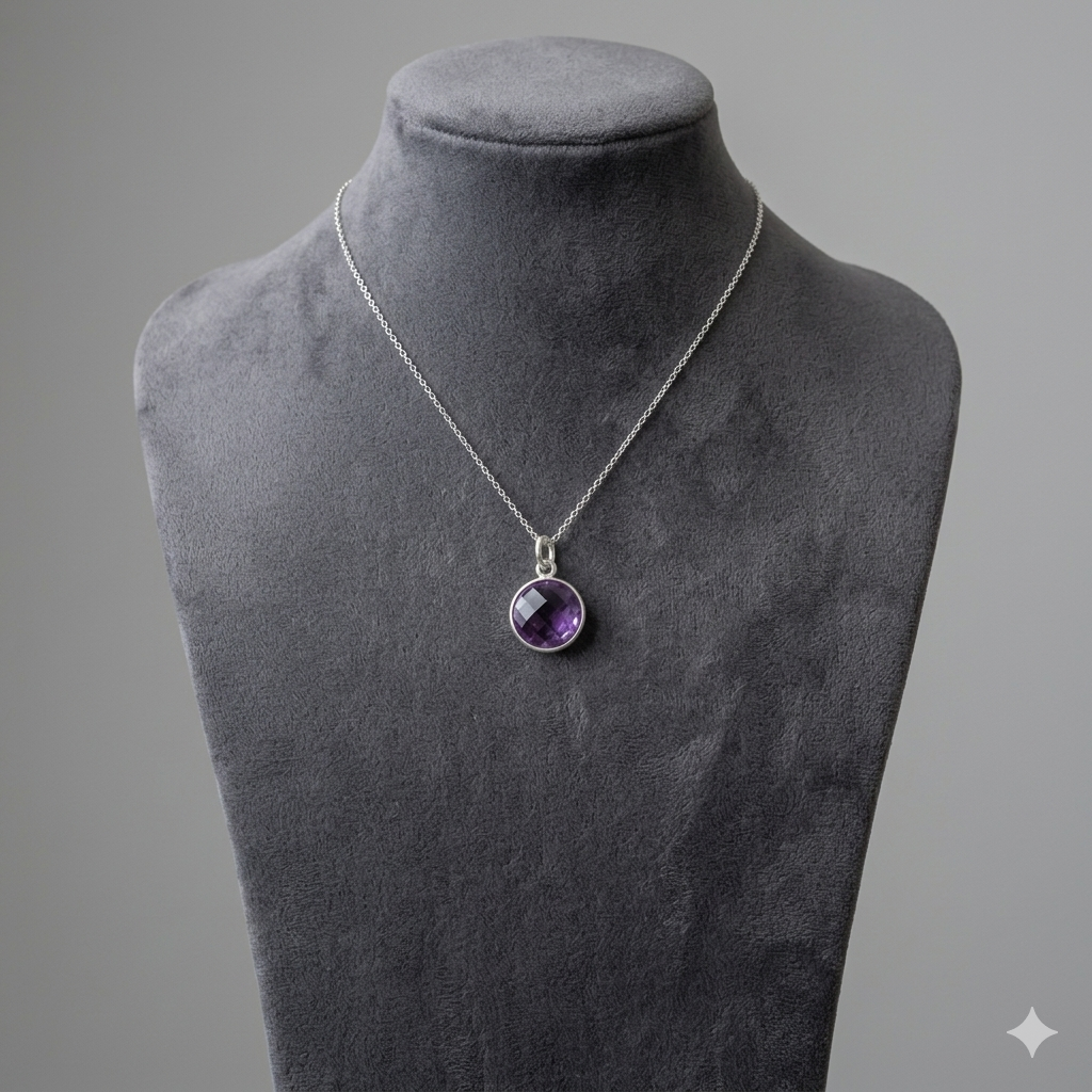 Damen Anhänger Amethyst klein rund Silber DAVUTA an Büste