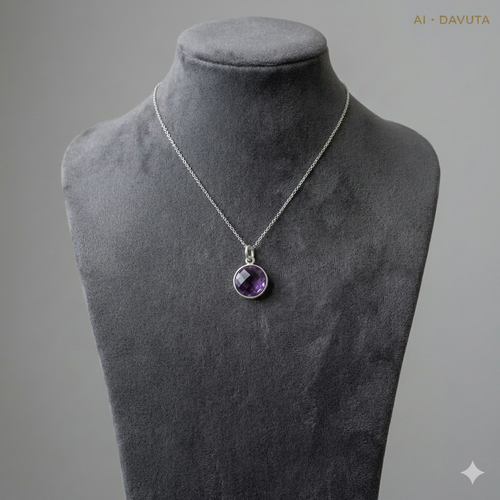 Damen Anhänger Amethyst klein rund Silber DAVUTA an Büste