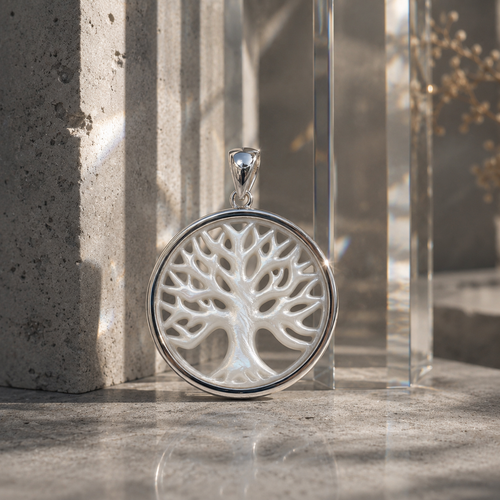 Damen Anhänger Baum des Lebens Silber mit Perlmutt by DAVUTA