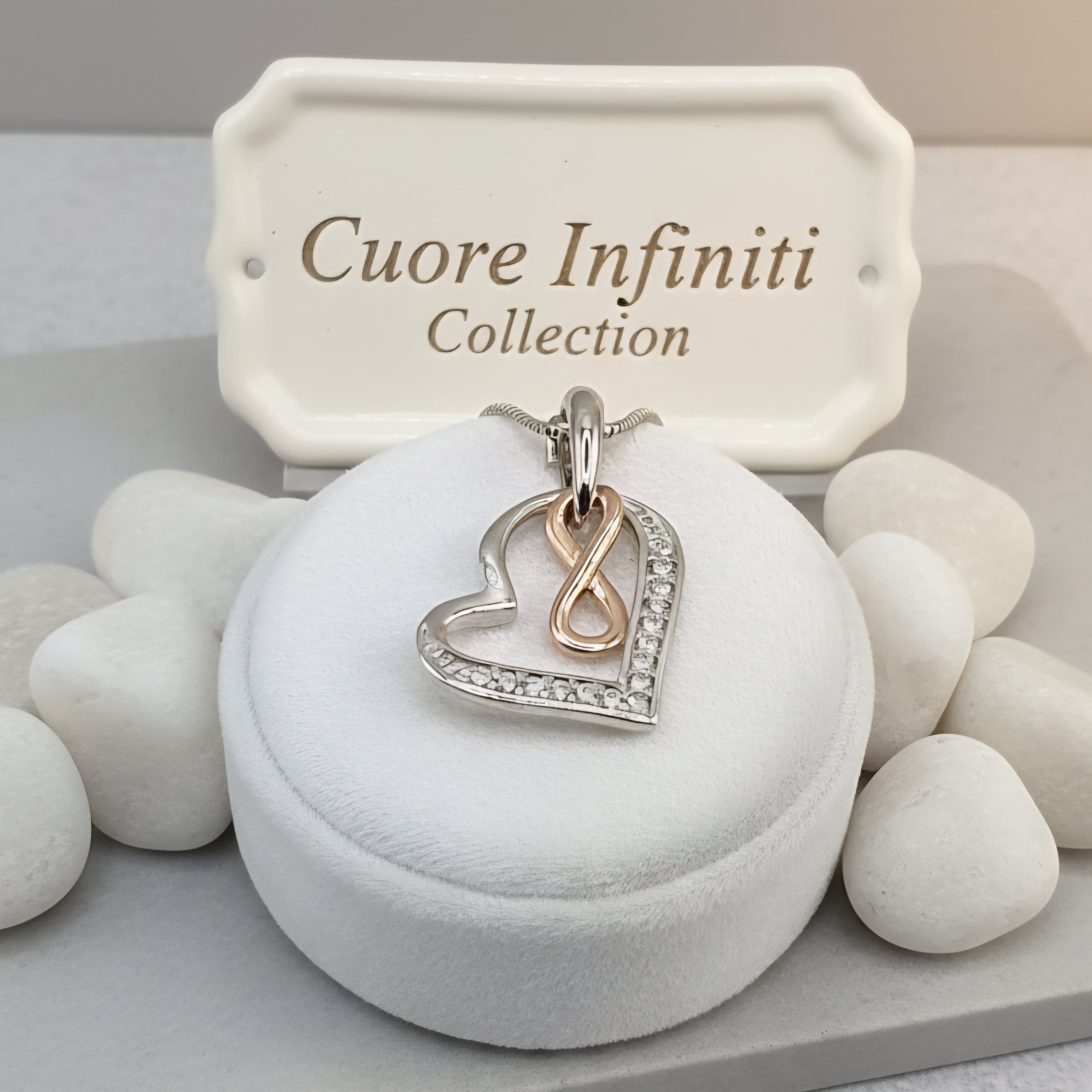 Damen Anhänger Kette Herz mit Infinity Silber und rosevergoldet mit Zirkonia by DAVUTA