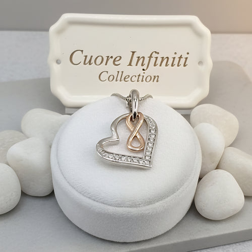 Damen Anhänger Kette Herz mit Infinity Silber und rosevergoldet mit Zirkonia by DAVUTA