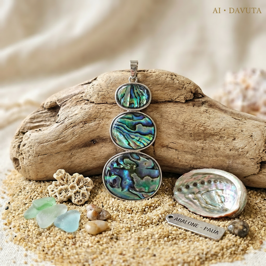 Damen Anhänger Oval Abalone Messing versilbert by DAVUTA