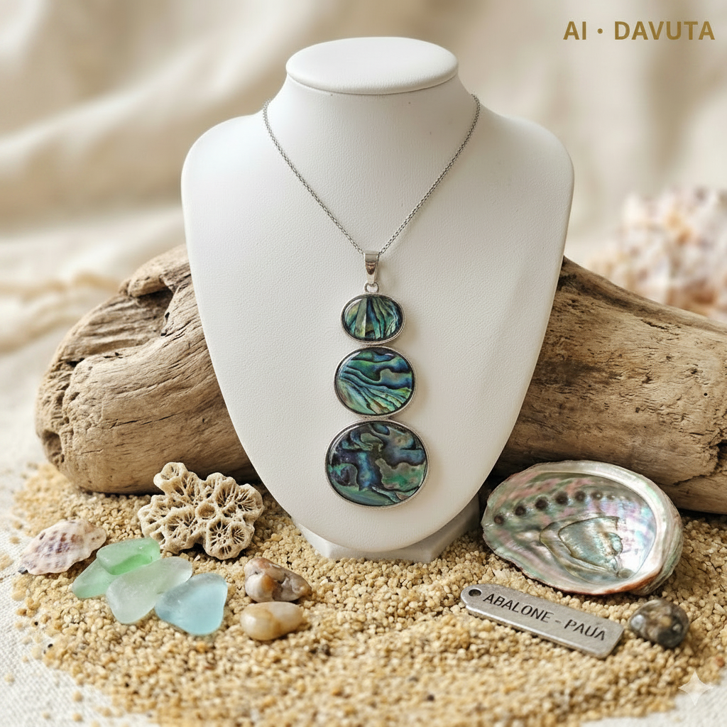 Damen Anhänger Oval Abalone Messing versilbert an Büste by DAVUTA