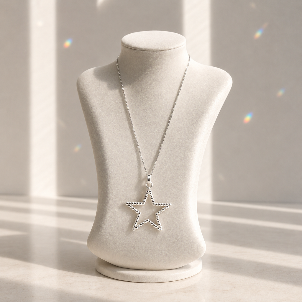 Damen Anhänger Stern offen Silber an Büste by DAVUTA