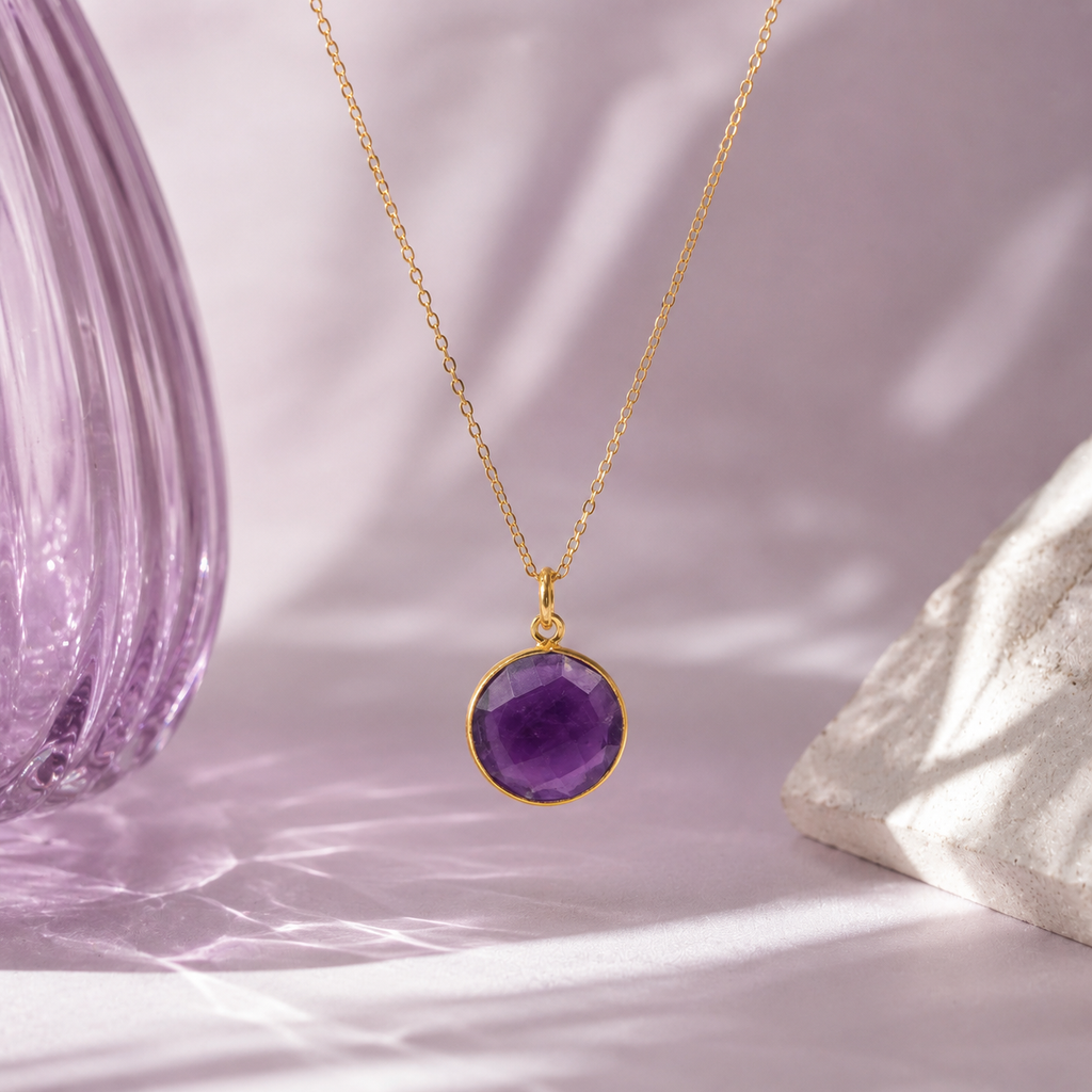Damen Anhänger rund Amethyst Silber vergoldet DAVUTA mit Kette