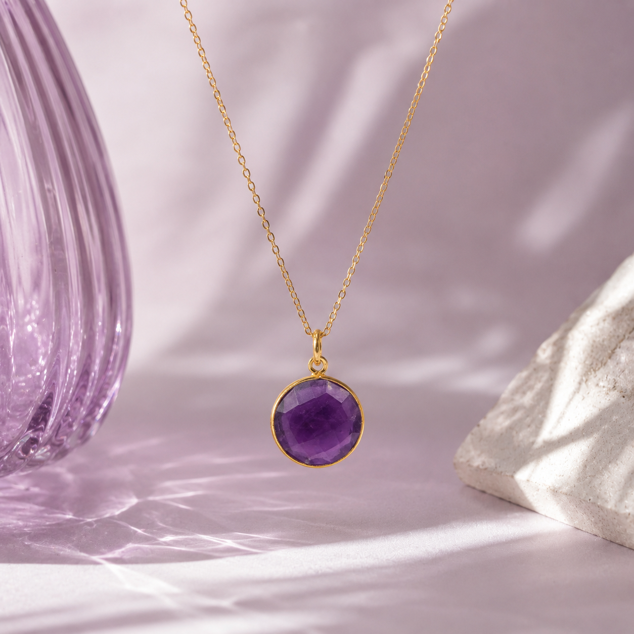 Damen Anhänger rund Amethyst Silber vergoldet DAVUTA mit Kette