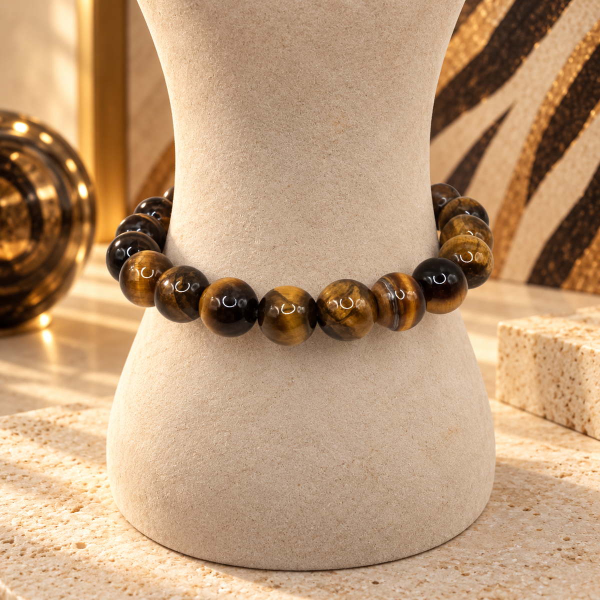 Damen Armband 10 mm Tigerauge DAVUTA an Büste
