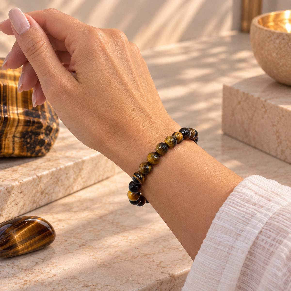 Damen Armband 8 mm Tigerauge DAVUTA am Arm