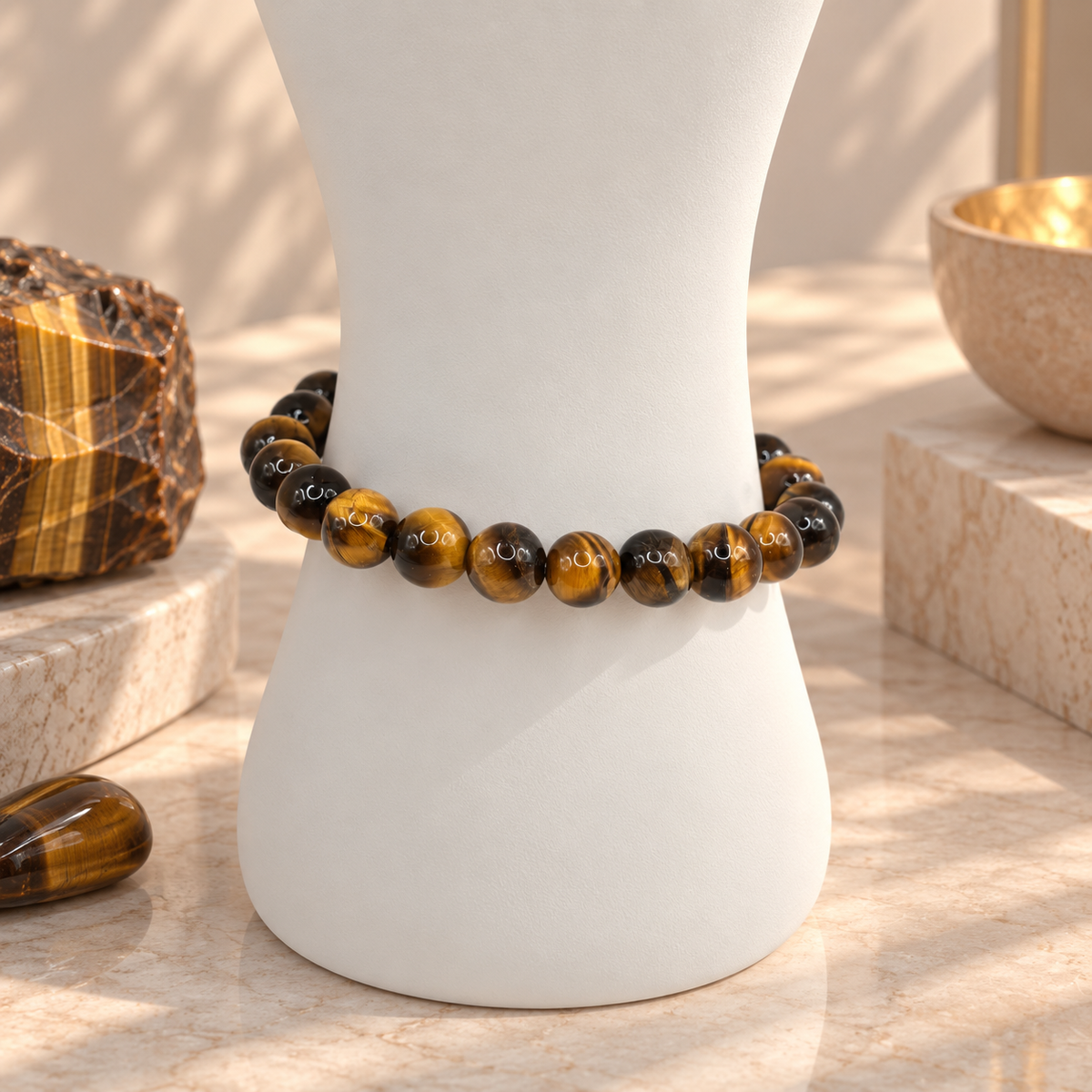 Damen Armband 8 mm Tigerauge DAVUTA an Büste