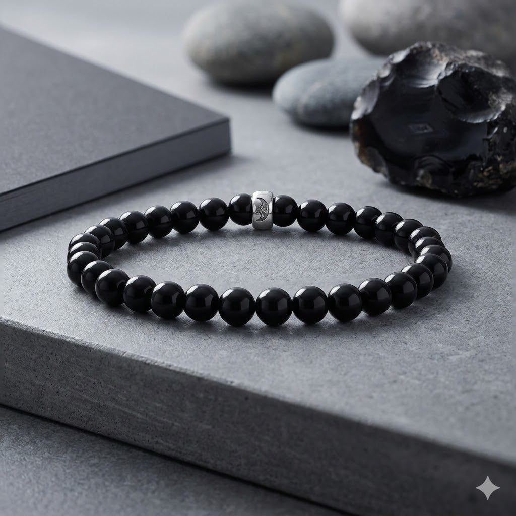 Damen Armband schwarzer Achat mit Silberdetail von Heide Heinzendorff by DAVUTA