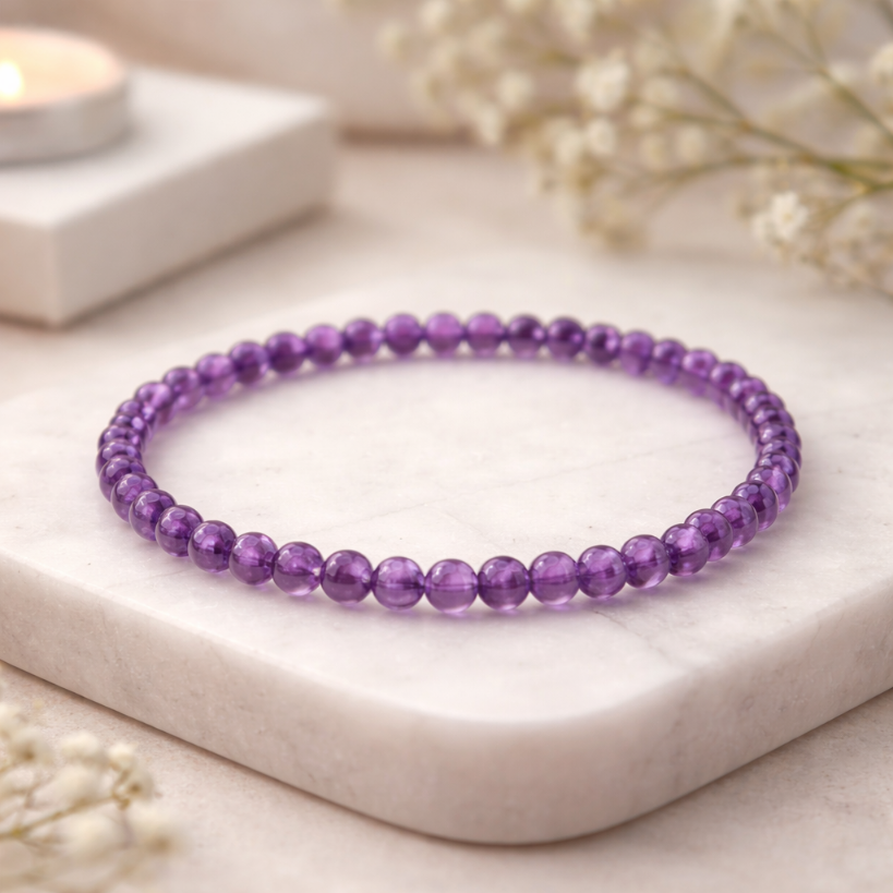 Damen Armband Amethyst 4 mm Kugeln elastisch by DAVUTA