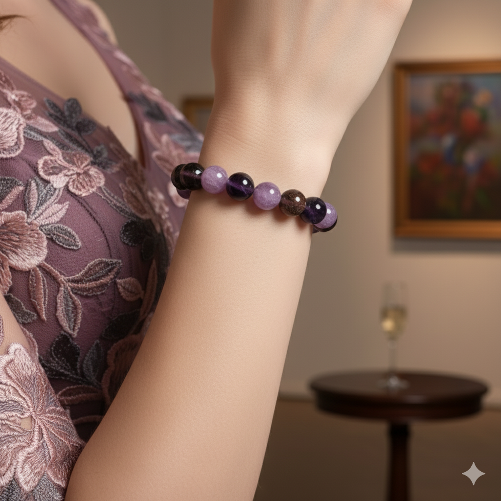 Damen Armband mit Amethyst und Silberdetail am Arm