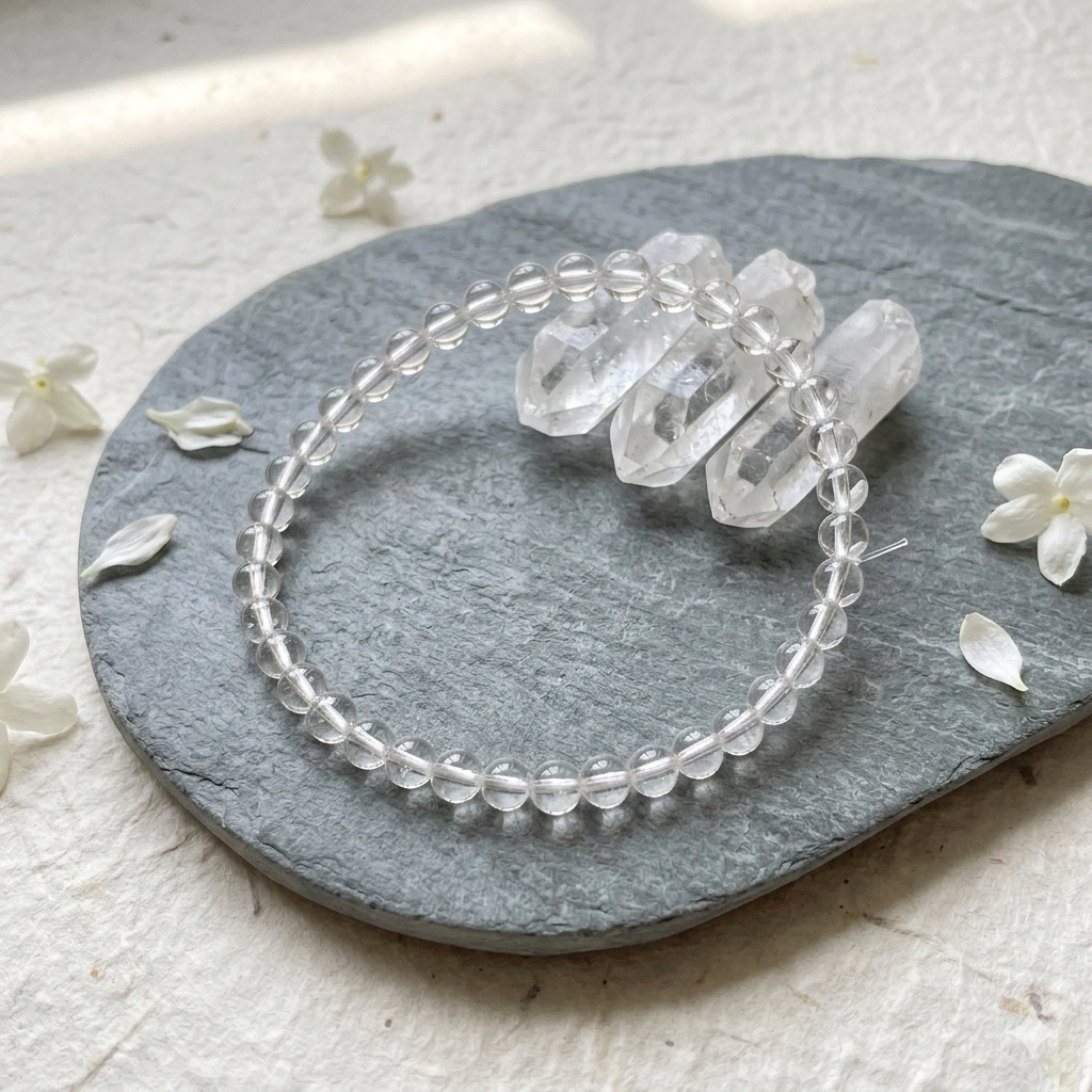 Damen Armband Bergkristall 4 mm Kugeln by DAVUTA