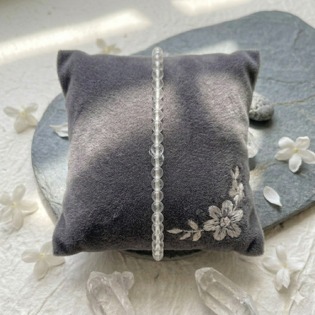 Damen Armband Bergkristall 4 mm polierte Kugeln by DAVUTA