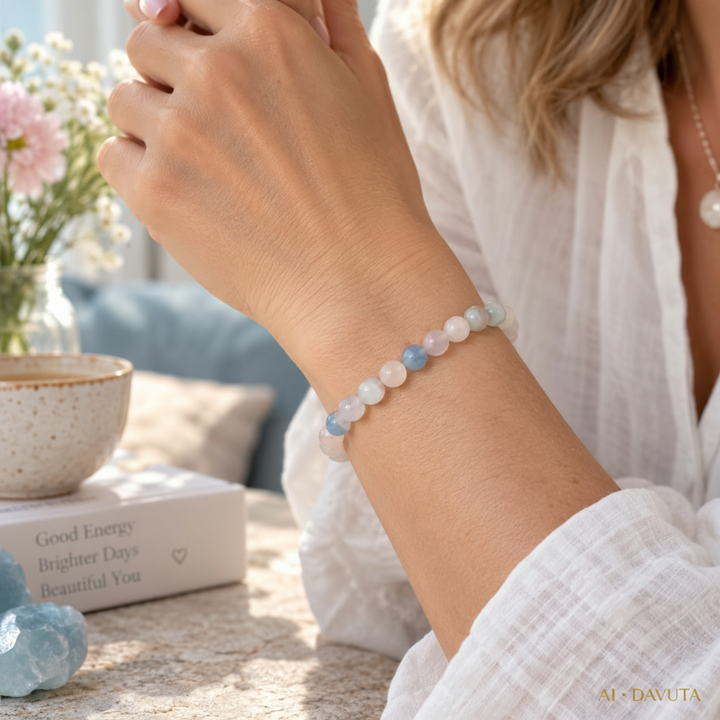 Damen Armband Elastisch Beryll 6mm DAVUTA am Arm