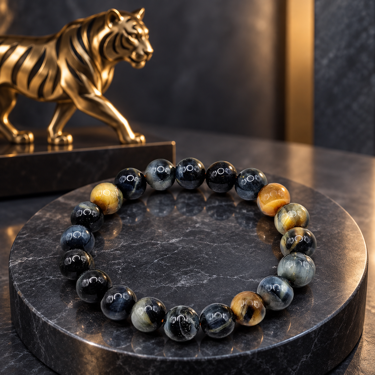 Damen Armband Elastisch Goldenes Tigerauge 10 mm DAVUTA