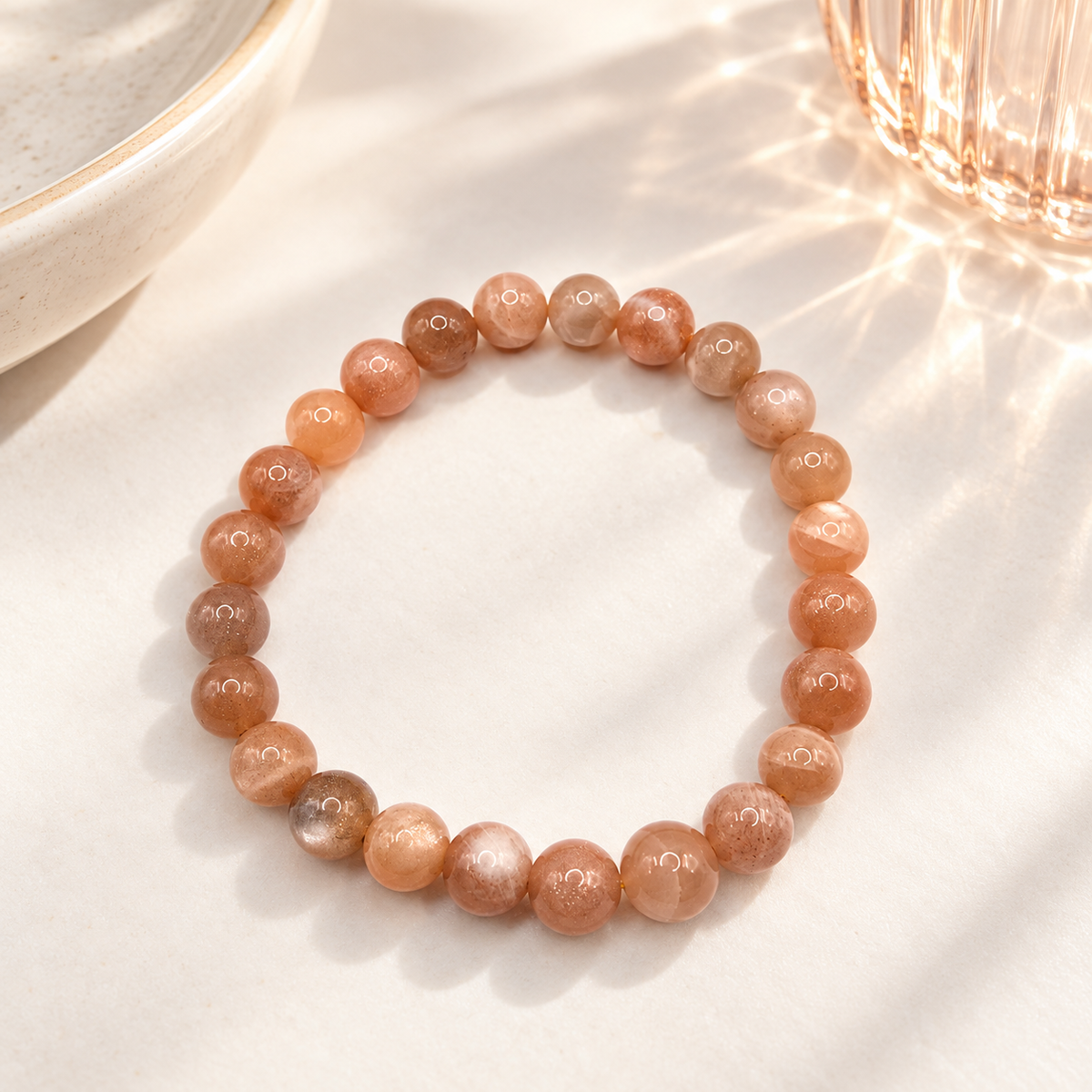 Damen Armband Elastisch Mondstein rosa DAVUTA