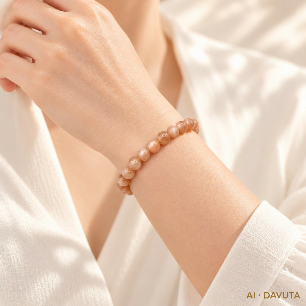 Damen Armband Elastisch Mondstein rosa DAVUTA am Arm