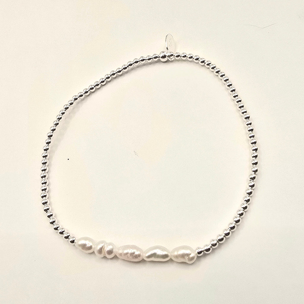 Damen Armband Elastisch Silber- und Süßwasserperlen clean