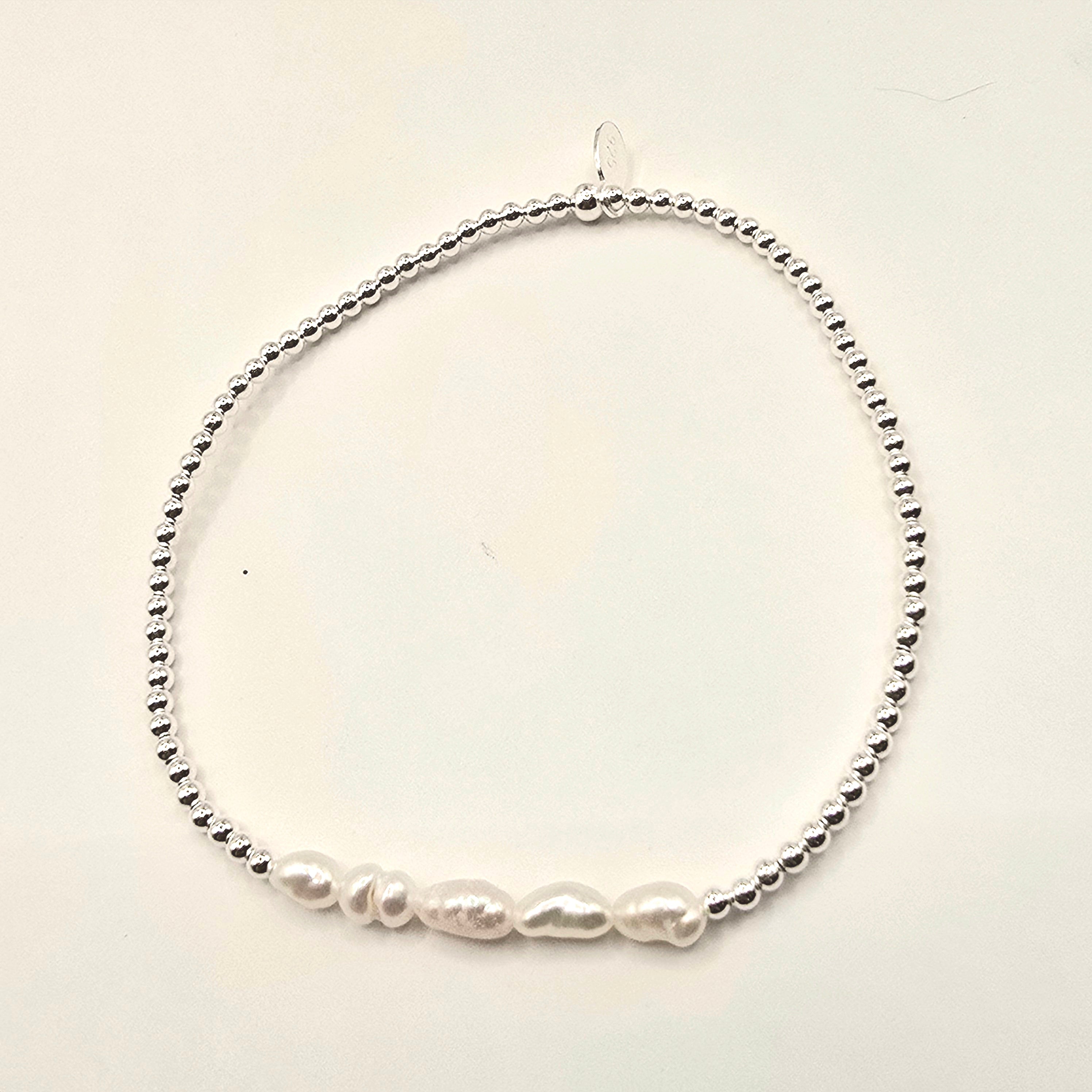Damen Armband Elastisch Silber- und Süßwasserperlen clean