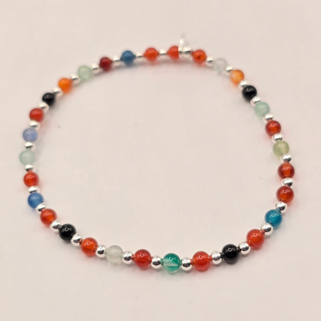 Damen Armband Elastisch Silber und Edelsteinmixperlen clean by DAVUTA