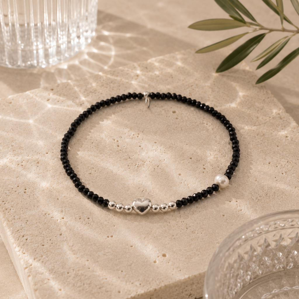 Damen Armband Elastisch Silberperle Herz FWP Edelstein by DAVUTA