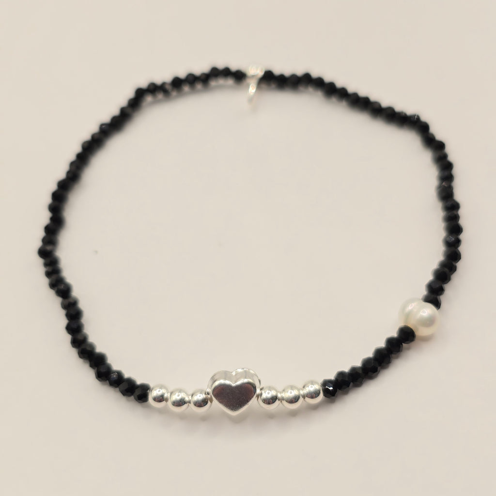 Damen Armband Elastisch Silberperle Herz FWP Edelstein clean by DAVUTA