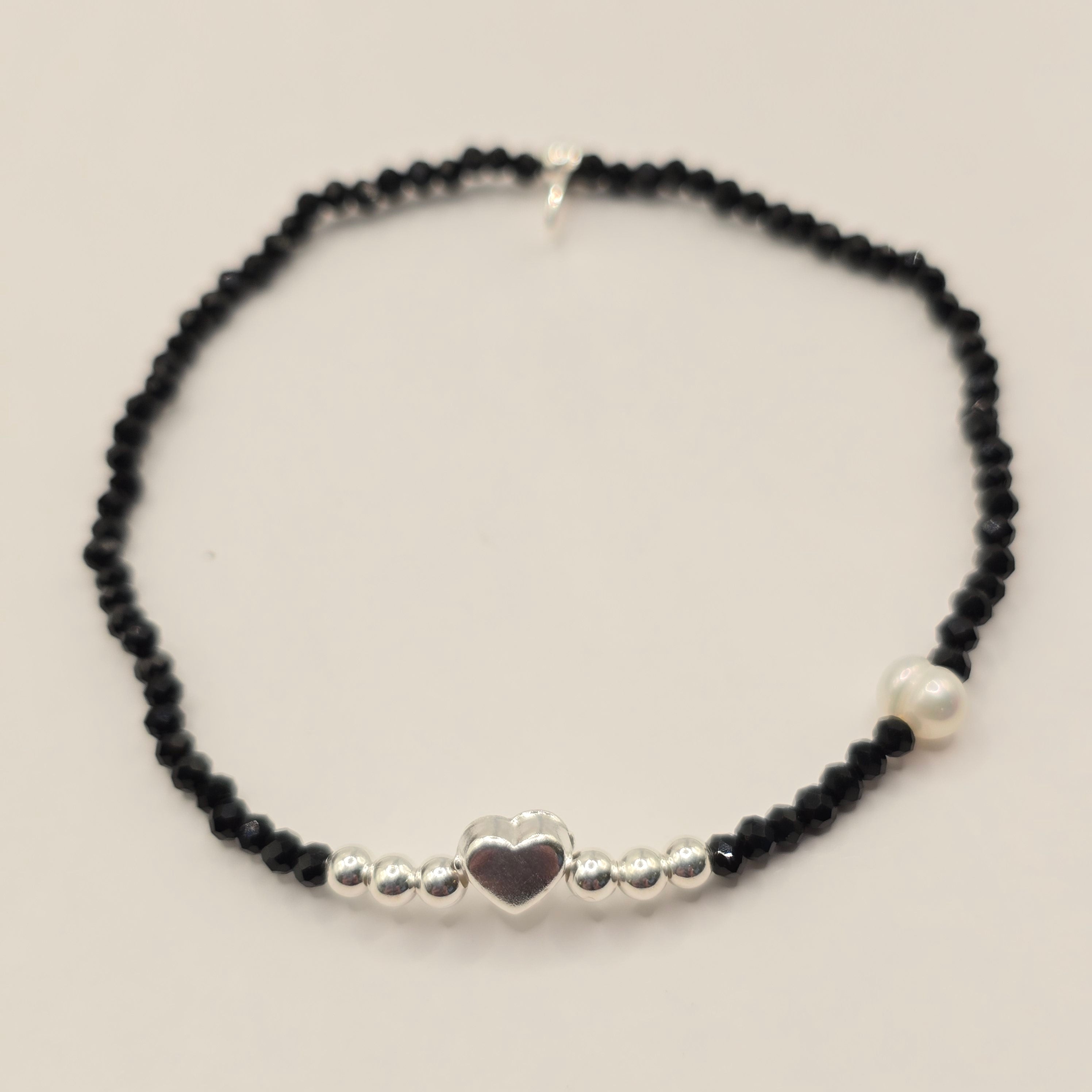 Damen Armband Elastisch Silberperle Herz FWP Edelstein clean by DAVUTA