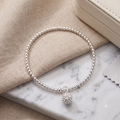 Damen Armband Elastisch Silberperlen mit Zirkonia Pavekugel by DAVUTA