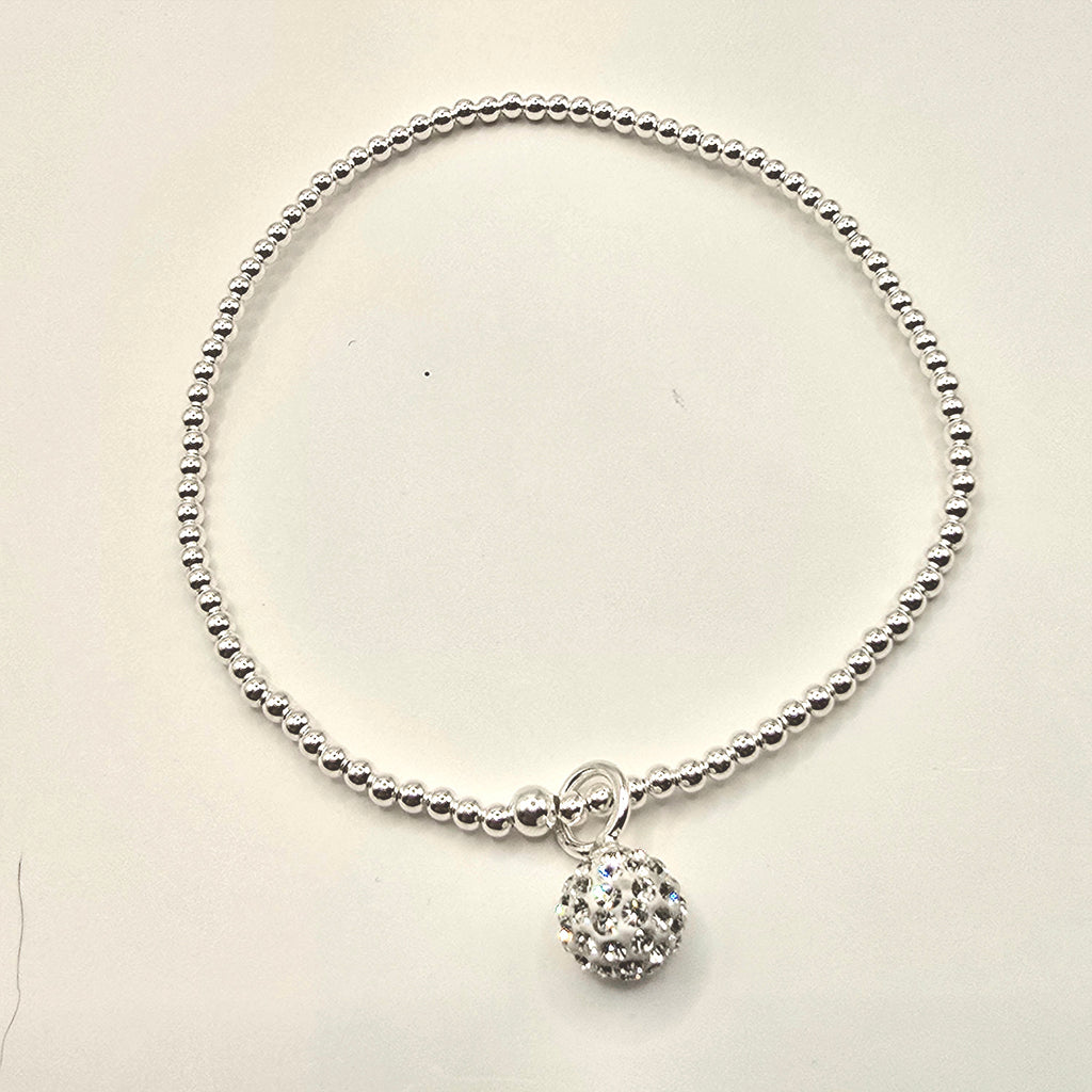Damen Armband Elastisch Silberperlen mit Zirkonia Pavekugel clean by DAVUTA