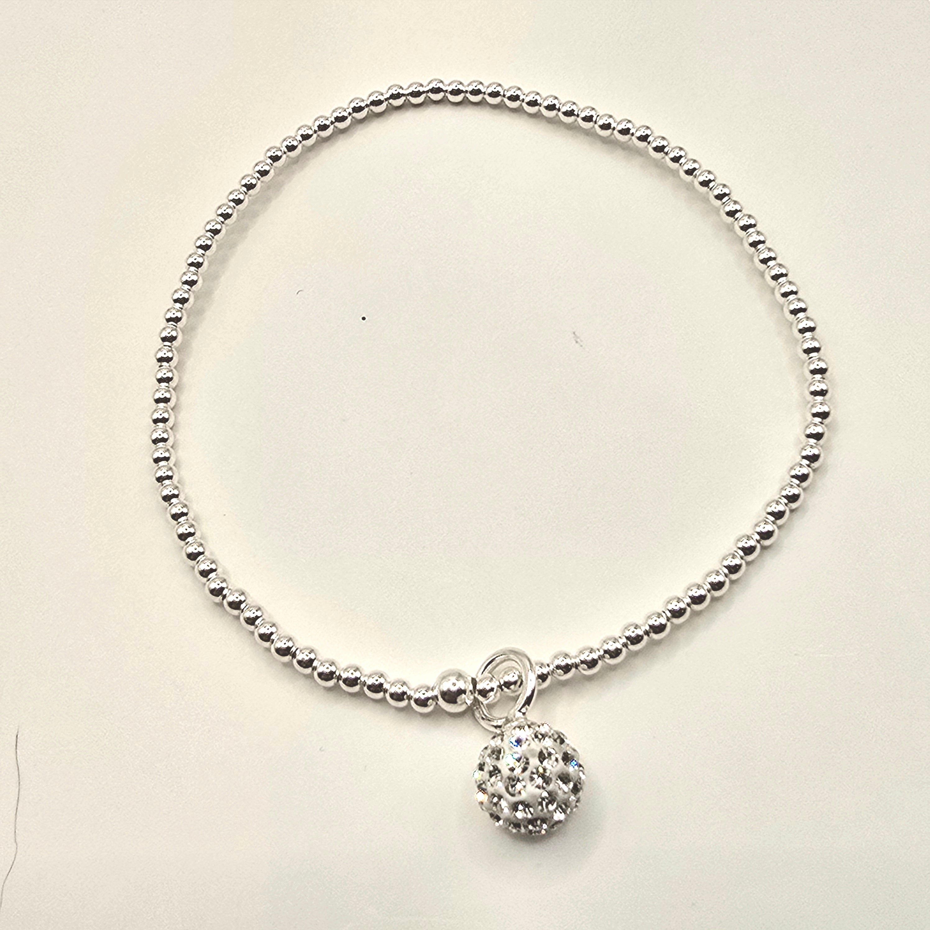 Damen Armband Elastisch Silberperlen mit Zirkonia Pavekugel clean by DAVUTA
