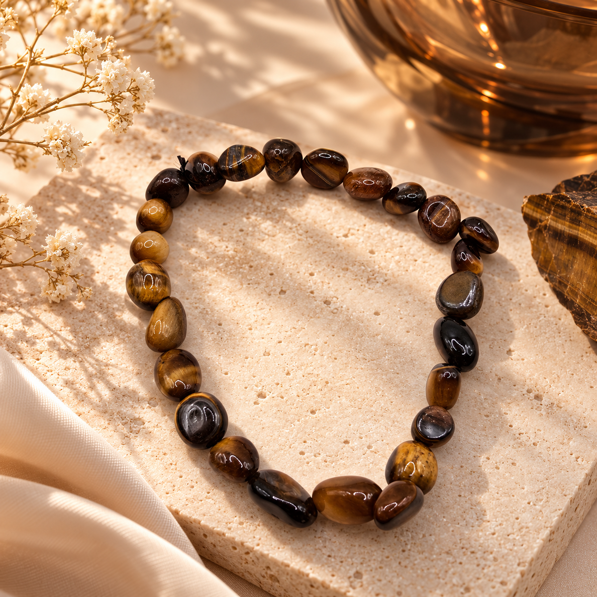 Damen Armband Elastisch Tigerauge Nuggets DAVUTA