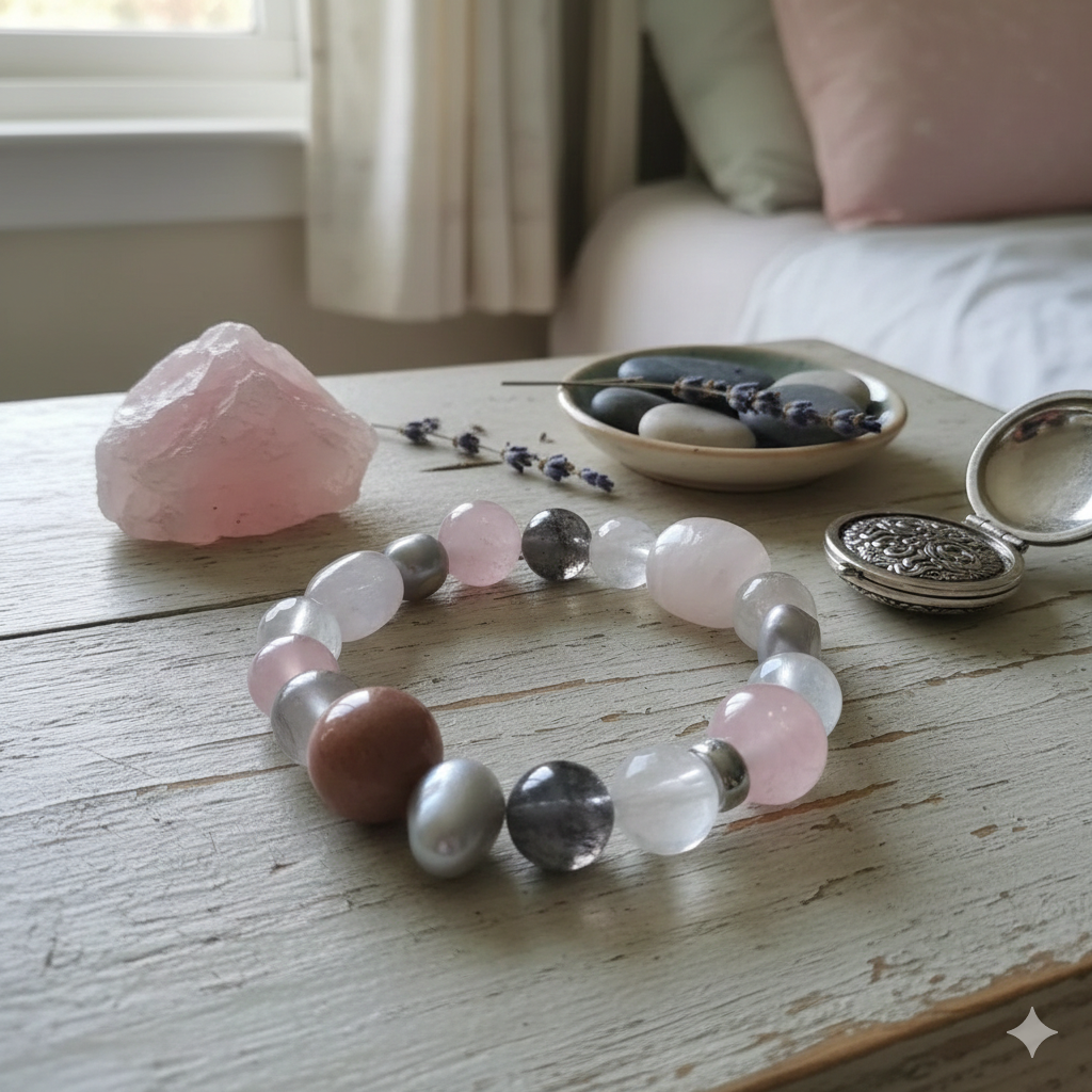 Damen Armband Heide Heinzendorff Rosenquarz und andere mit Silberdetail by DAVUTA