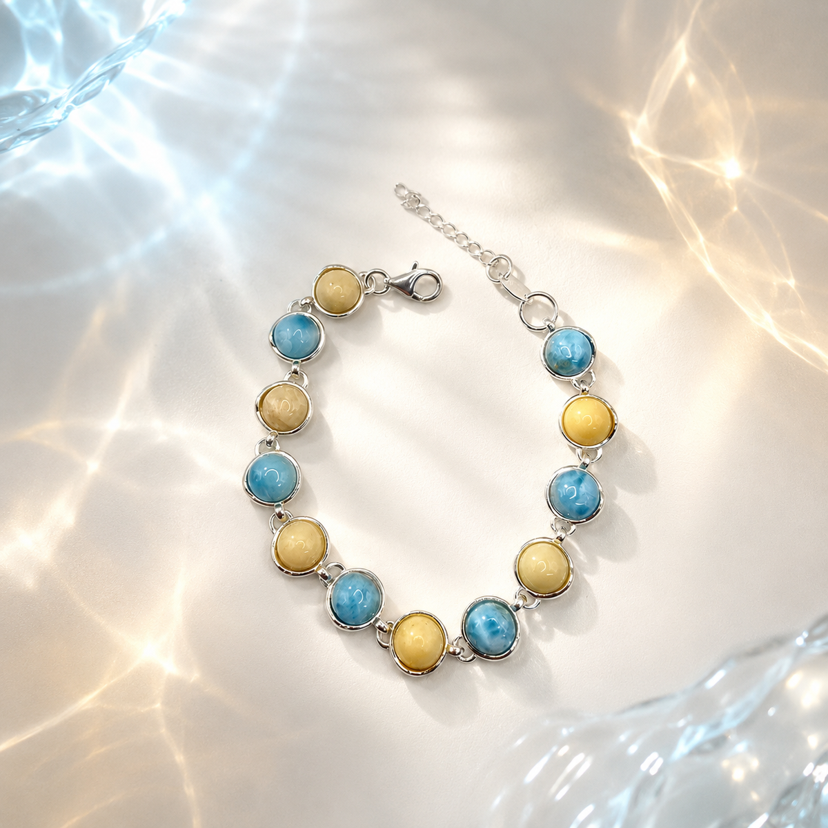 Damen Armband Larimar Bernstein Silber by DAVUTA