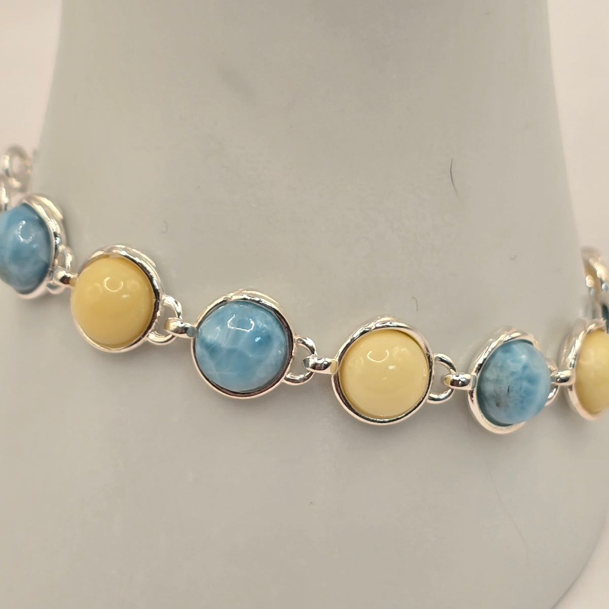 Damen Armband Larimar Bernstein Silber Detail