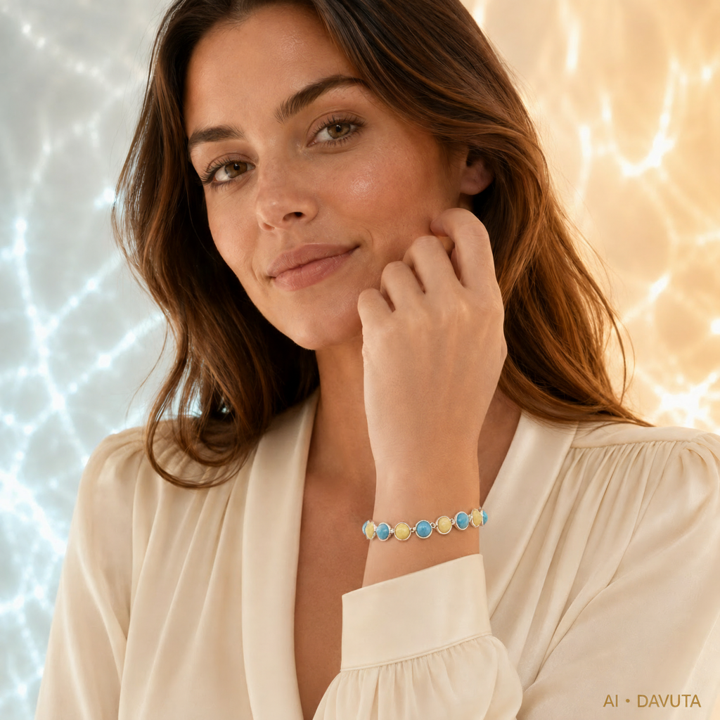 Damen Armband Larimar Bernstein Silber am Model by DAVUTA