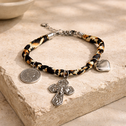 Damen Armband Leoprint mit Symbolen aus Edelstahl by DAVUTA